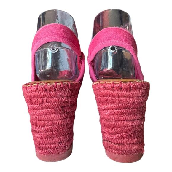 Libby Edelman Curtsy Pink Denim Rosette Wedge peep toe Espadrille size 8.5 - Picture 10 of 16